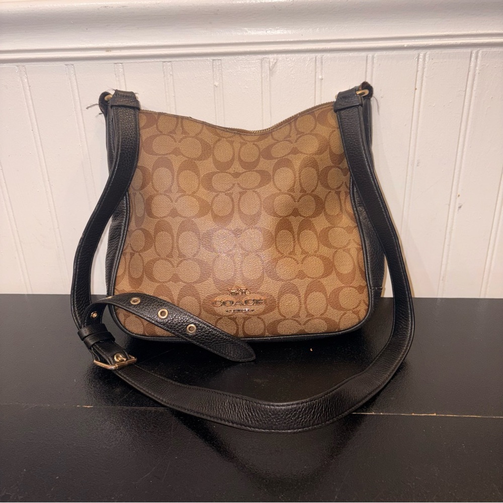 COACH C1649 Ellie File Bag Signature Canvas & Leather Crossbody Gold/Khaki/Black